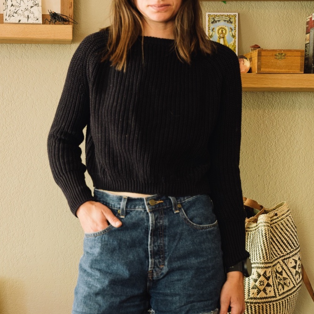 American Apparel Cropped Fisherman Sweater - Black